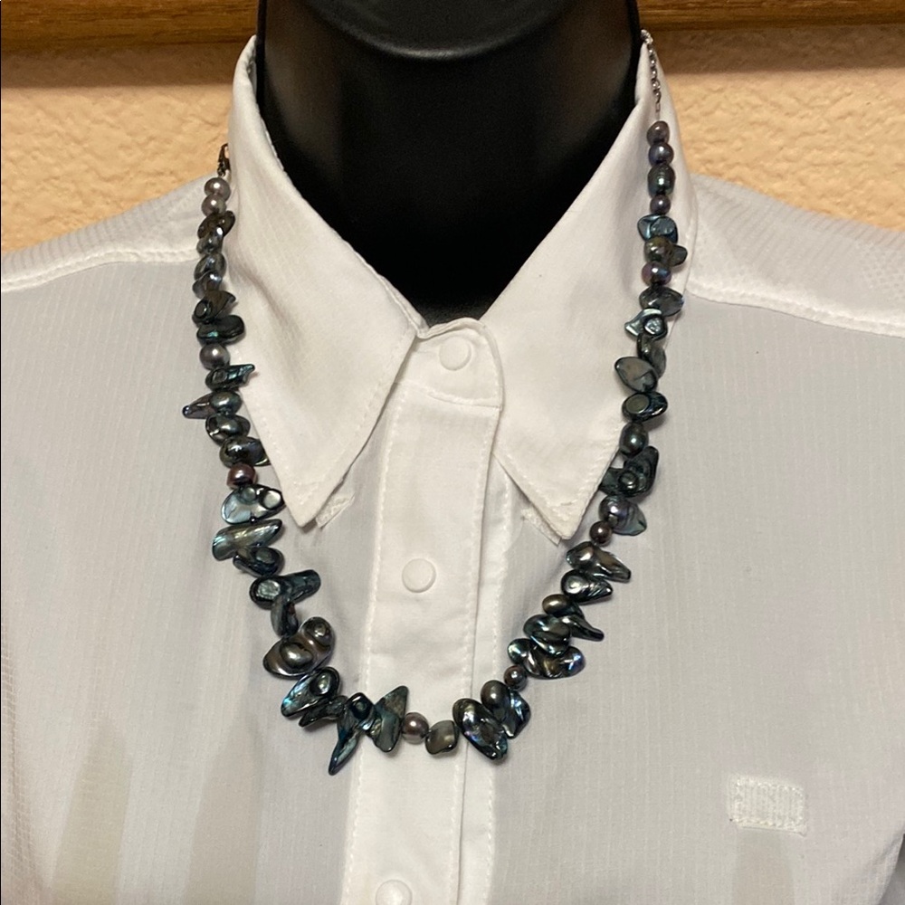 Black Statement Necklace with Organic Stones